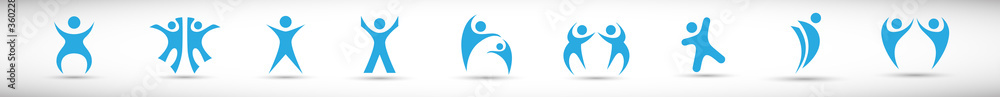 Abstract People Logo Set. Human Figure Isolated On Gray Background ...