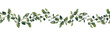 Seamless border of green melissa officinalis twigs, isolated on white. Watercolour illustration. For duct tape, textile, stationary and packaging design.