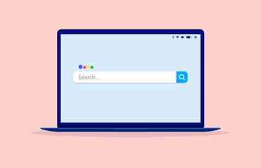 Poster - Laptop computer with search engine on screen. Online search, and seeking information on internet concept. Vector illustration.