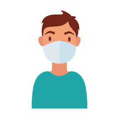 Poster - young man wearing medical mask flat style