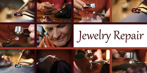 Wall Mural - Collage with photos of jewelers at work