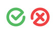 © Matias - Check mark icons. Green tick symbol and red x sign in circle. Icons for evaluation quiz. Vector.