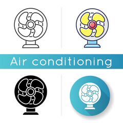 Wall Mural - Table fan icon. Linear black and RGB color styles. Room cooling, domestic ventilation. Compact household appliance with propeller. Portable desktop ventilator Isolated vector illustrations