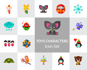 Sticker - Toys characters icon set. Elephant, bear, penguin, fox. Cartoon concept. Can be used for topics like art, application, animation