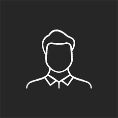 Sticker - Male avatar chalk white icon on black background. Human resources for job. Employee for company career. Corporate businessman. Manager in suit. Person head. Isolated vector chalkboard illustration