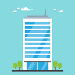 Wall Mural - Facade of modern office in flat style. Vector Illustration