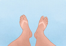 Illustration Of Legs With Tan Line Against Blue Background