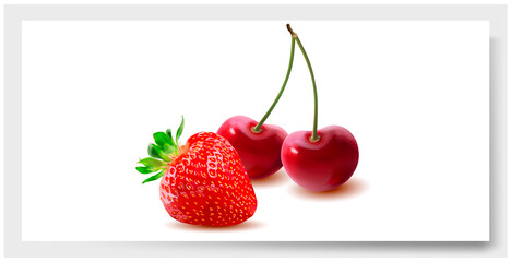 3 d Vector Strawberry. Ripe Strawberry Isolated on white. Vector cherry. Sweet fruit. Vector image.	