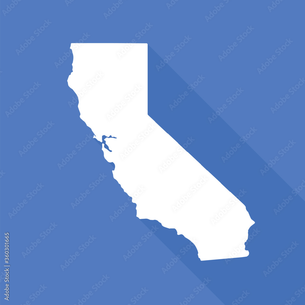 California white map flat simple style with long shadow on blue ...