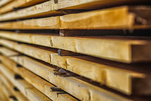 Wood Air Drying (seasoning Lumber Or Wood Seasoning). Timber. Lumber. Close-up. Wooden Planks. Beams. Air-drying Timber Stack