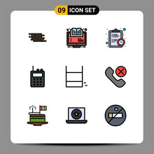 Set Of 9 Modern UI Icons Symbols Signs For Walkie Talkie, Communication, Webinar, Estimate, Deadline