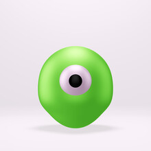 Cute Green Monster With One Big Eye 3d Illustration