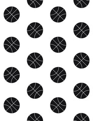 Wall Mural - Vector seamless pattern of black flat basketball ball isolated on white background