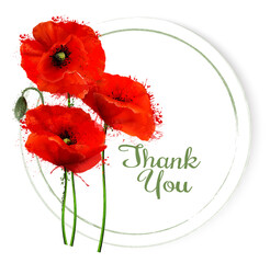 Poster - Natural getting card with red poppies flowers. Vector.