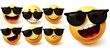 © AmazeinDesign - Smiley in sunglasses vector set. Smileys emoji character wearing glasses with different facial expression like cute, naughty, crazy and cool for social media summer character design. Vector