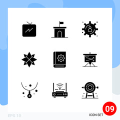 Stock Vector Icon Pack of 9 Line Signs and Symbols for help, assistant, big data development, xmas, holiday