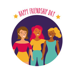 Canvas Print - happy friendship day celebration with girls pastel hand draw style