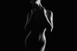 Leinwandbild Motiv Nude Woman silhouette in the dark. Beautiful Naked Body
