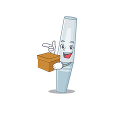 Sticker - A smiling mascara cartoon mascot style having a box