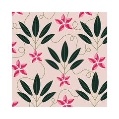 Wall Mural - pink flowers plants tropical pattern background