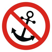 No Mooring, Black Silhouette Of Anchor At Red Circle Frame,