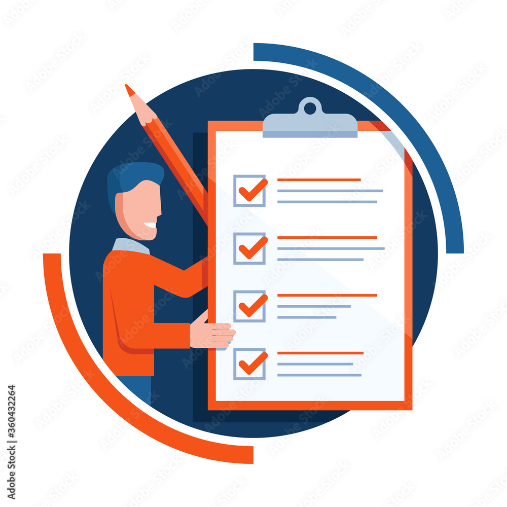 Checklist icon - absctact smiling man holding big completed check list ...