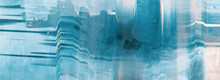 Blue Abstract Background. Glitch Defect. Dust Scratches White Noise On Distressed Surface.