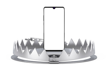 Aufkleber - Metal Bear Trap with Modern Mobile Phone with Blank Screen for Your Design. 3d Rendering