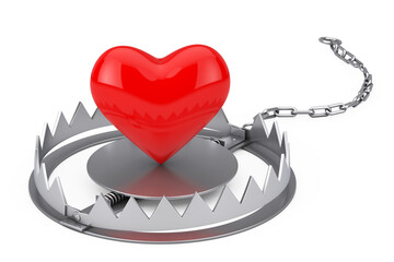 Poster - Metal Bear Trap with Red Heart. 3d Rendering