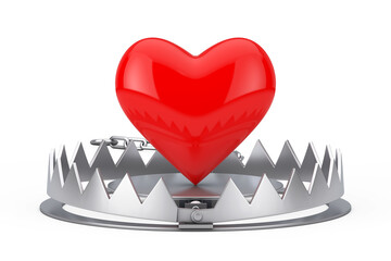 Poster - Metal Bear Trap with Red Heart. 3d Rendering