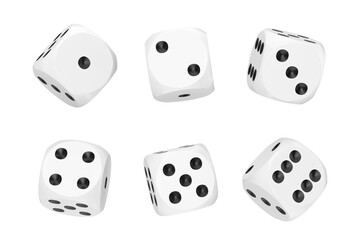 Poster - Casino Gambling Concept. Set of White Game Dice Cubes in Differetn Positions. 3d Rendering
