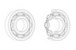 © doomu - Set of Drawing Lines Ball Bearings with One Cut Outed Where Visible the Inner Parts. 3d Rendering