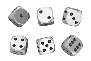 Poster - Casino Gambling Concept. Set of Silver Game Dice Cubes in Differetn Positions. 3d Rendering