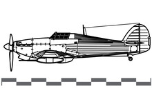Hawker Hurricane MkII Trop With Vickers Anti-tank Gun. World War 2 Fighter Aircraft. Side View. Image For Illustration And Infographics.
