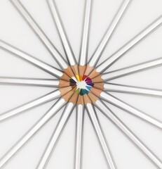 Canvas Print - High angle shot of artistic shapes made of colorful pencils with silver covering