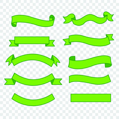 green banner ribbon vector set on isolated background. eps 10.