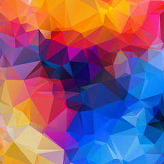 Wall Mural - Abstract multi colored polygon, low polygon background. Transfusion of color. All the colors of the rainbow. Multicolor.Low poly style. Geometric Pattern.