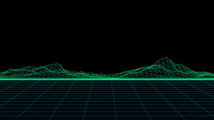 Wall Mural - abstract digital retro landscape. wireframe landscape background. big data