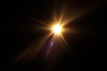 Aufkleber - Easy to add lens flare effects for overlay designs or screen blending mode to make high-quality images. Abstract sun burst, digital flare, iridescent glare over black background.