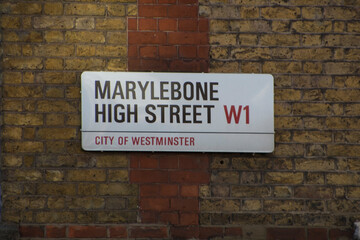 Poster - London- Marylebone High Street W1 street sign. A landmark street on London's West End