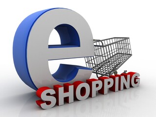 Poster - 3d illustration Shopping Cart with internet shopping