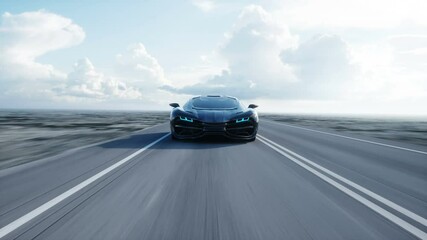 Wall Mural - black futuristic electric car on highway in desert. very fast driving. concept of future. realistic 