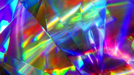 Wall Mural - The light passes through the facets of a slowly rotating diamond and creates repetitive sparkling highlights and bright rainbow colors. Rainbow dispersion of light. Seamless loop 3d render