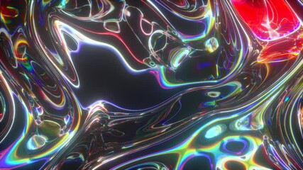 Wall Mural - Colorful abstract animated background. The movement of a transparent multi-colored glass surface. Active movement of the liquid effect. Conceptual art. Rainbow gradient. Seamless loop 3d render