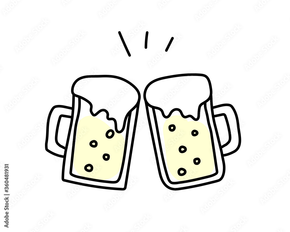 手書きのビールのイラスト 乾杯 素材 Wall Mural Wallpaper Murals Yugoro