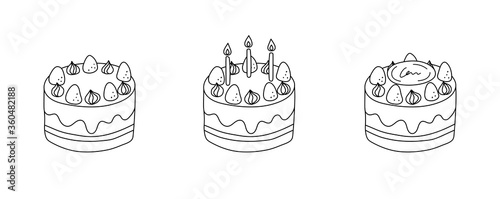 手書きケーキのイラストのセット かわいい 記念日 Wall Mural Yugoro