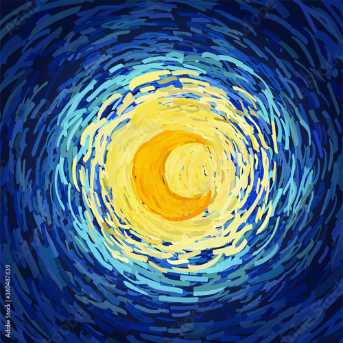 Naklejki Vincent van Gogh  swiecacy-jasny-zolty-ksiezyc-na-niebieskim-niebie-ilustracja-wektorowa-w-stylu-impresjonisty