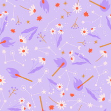 Purple Seamless Pattern With Daisies 