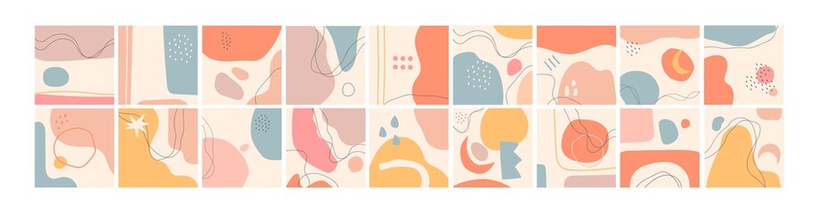 Wall Mural - big set of abstract backgrounds. hand drawn doodle various shapes, lines, spots, curves. contemporar