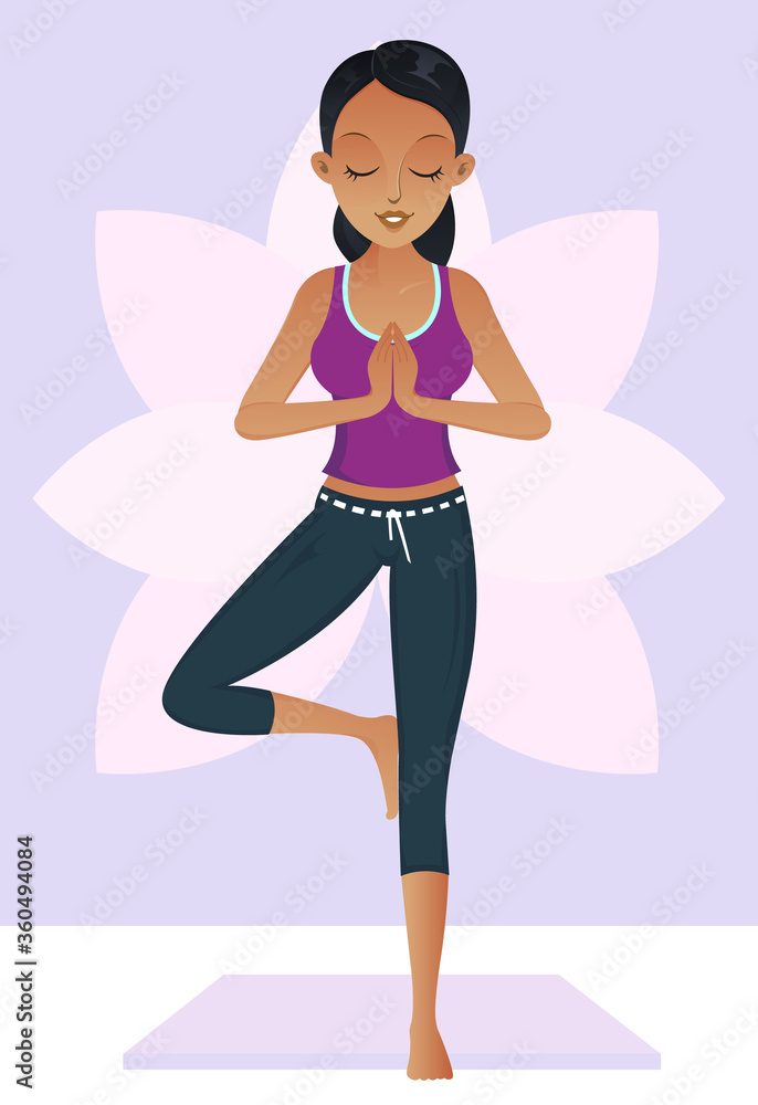 African american lady meditating in yoga tree pose Stock Vector | Adobe ...